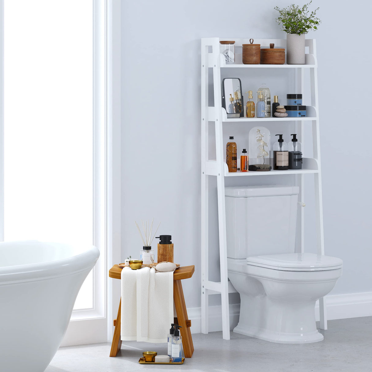 UTEX Over The Toilet Storage Shelf, 3-Tier Over Toilet Bathroom Organizer, Above Toilet Shelves Rack (White) UTEX