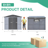 Shed 8' x 8' Storage Shed, 8 x 8 FT Wood Sheds & Outdoor Storage Clearance, Utility and Tool Garden Shed, Waterproof Storage Shed Large with Lockable Doors for Backyard, Patio, Outside Use (Gray) AEMSOFK