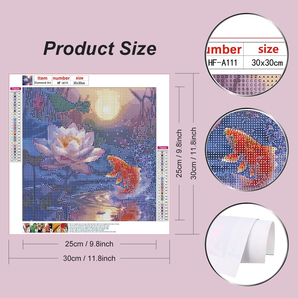 hill froeistung Lotus Flower Diamond Art Painting Kits for Adults,Fish Diamond Art for Beginners, 5D DIY Full Drill Round Gem Art Craft Home Wall Decor Gift 12x12 inch hill froeistung