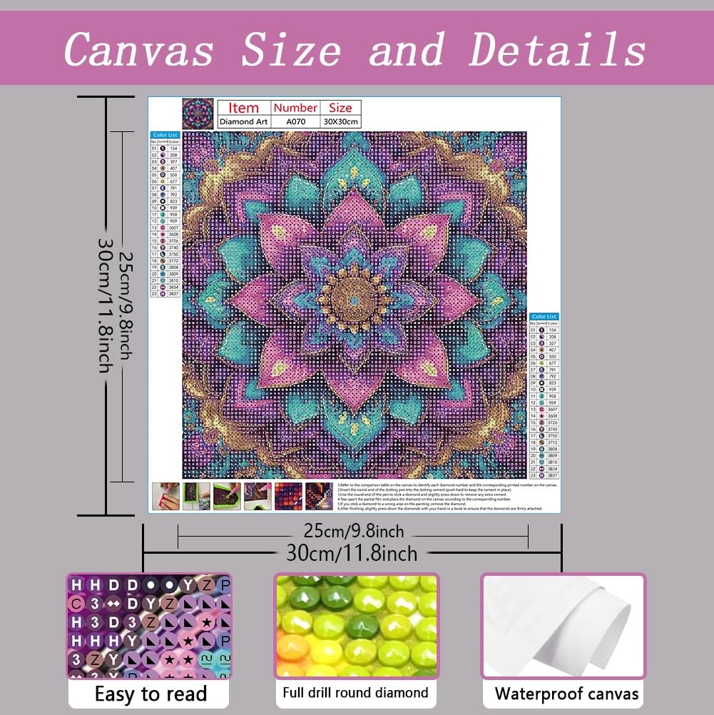 AMORARS Mandala Diamond Painting Kit for Adults - 5D Diamond Art Beginners - DIY Full Diamond Dot Rond Gem Art Paintings, Suitable Gifts, and Home Decoration Crafts, 12x12Inch AMORARS