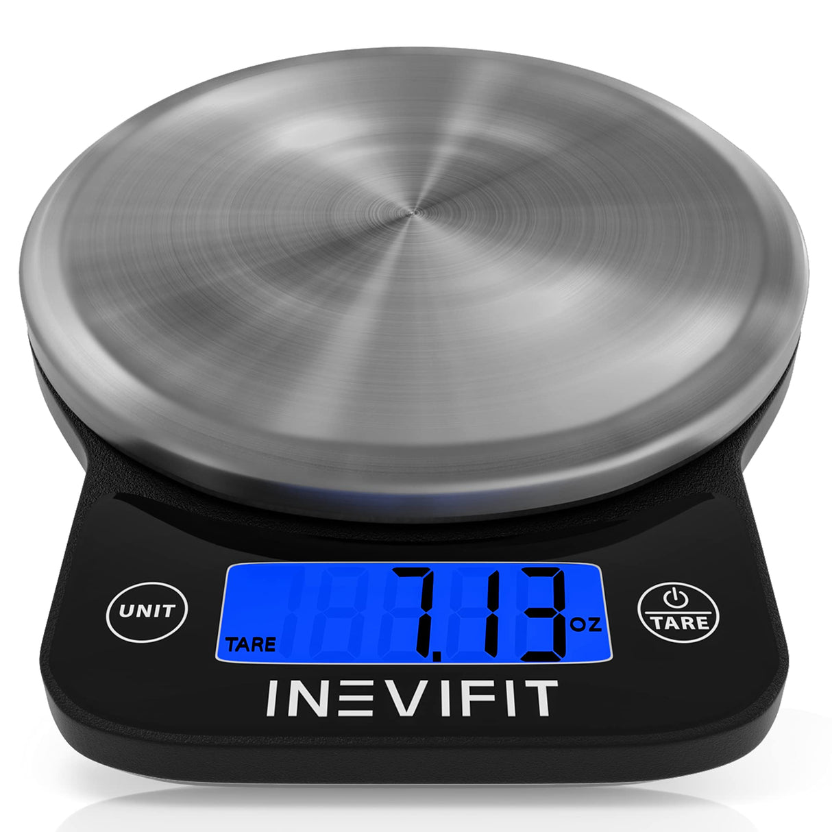 INEVIFIT Digital Kitchen Scale, Highly Accurate Multifunction Food Scale 13 lbs 6kgs Max, Clean Modern Black with Premium Stainless Steel Finish. Includes Batteries INEVIFIT