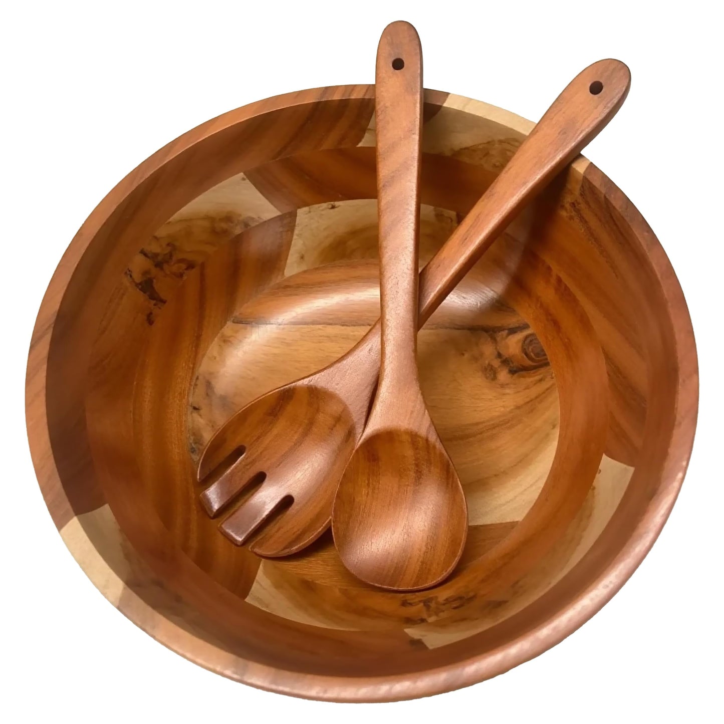 Acacia Wooden Salad Bowl with 2 Serving Spoons – Large Wood Fruit Bowl, Perfect for Salad, Popcorn, and Pasta, Ideal Housewarming Gifts for New Home, Rustic Wooden Serving Bowl Set