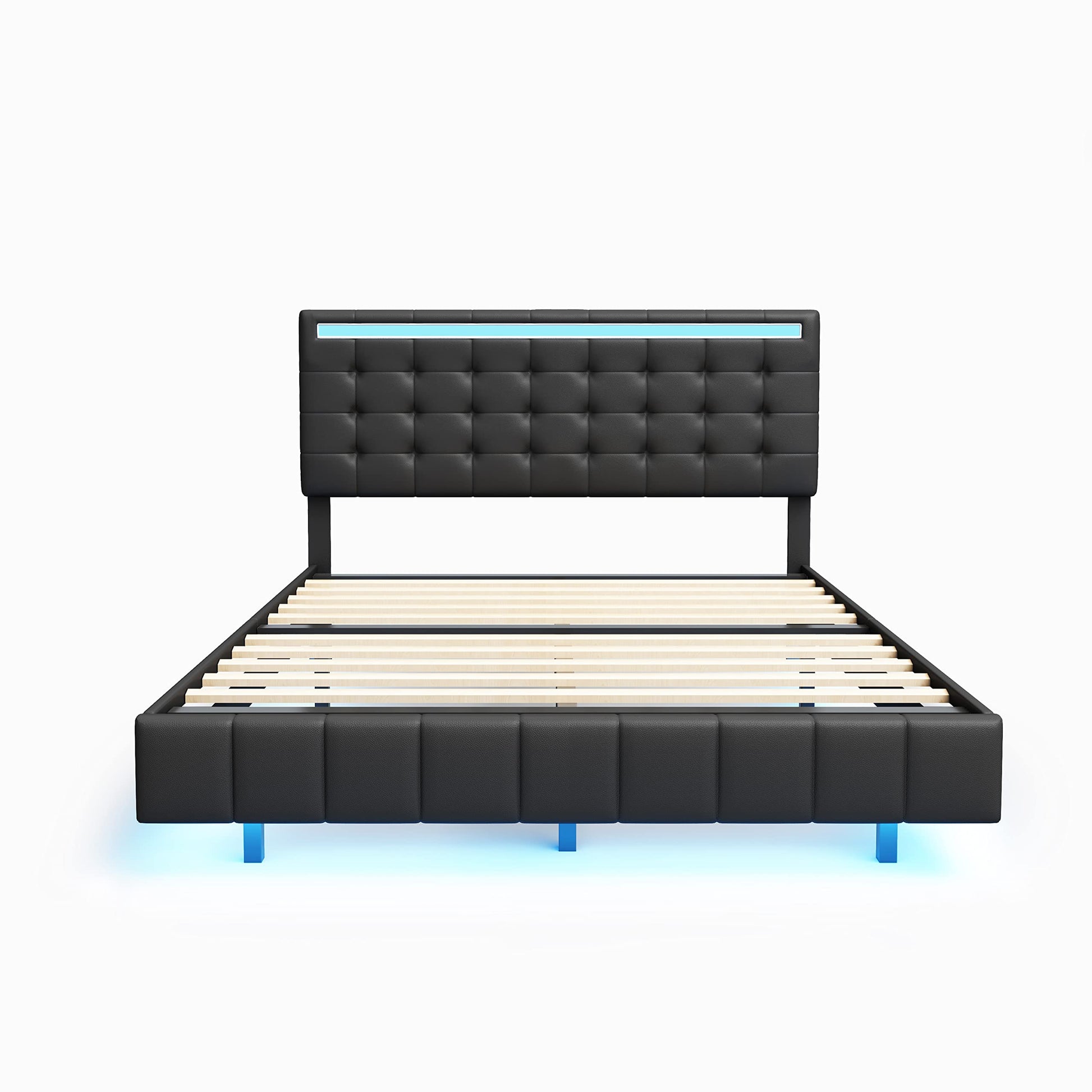 Bellemave Adjustable Queen Size Floating Bed Frame with LED Lights and USB Charger in Black - WoodArtSupply