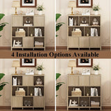 FATORRI 8 Cube Storage Organizer with Shelf, Rustic Wood Cube Bookshelf, Farmhouse Bookcase with 3 Doors, Cubby Book Shelf for Living Room, Home Office, Hallway (Light Walnut) FATORRI