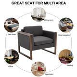 Kmax Modern Accent Chairs Set of 2, Charcoal Fabric Upholstered Club Chair, Comfy Arm Reception Chairs Living Room Chair for Hotel Conference, Walnut Wood Kmax