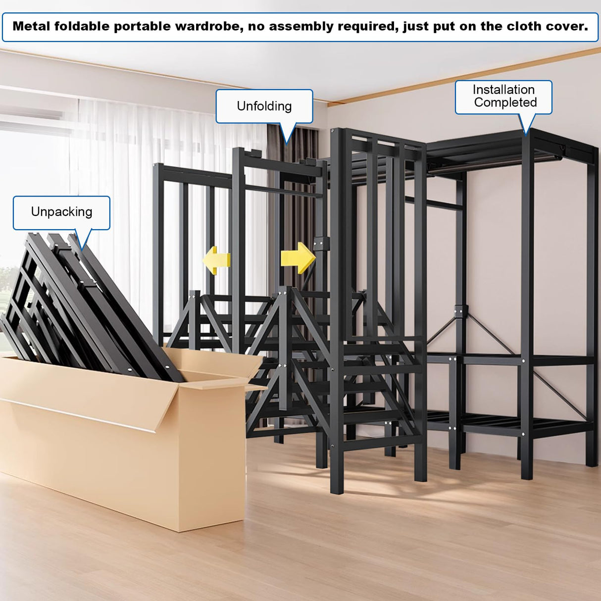 FPIGSHS Heavy Duty Clothes Rack with Magnetic Door 2000LBS Foldable Portable Wardrobe Closet for Hanging Clothing Rolling Garment Rack on Wheels for Bedroom Closet System (C, 71in) FPIGSHS