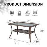 VINGLI Outdoor Coffee Table with Storage Wicker Patio Coffee Table, Tempered Glass Top Coffee Table for Patio Outside Balcony Porch Deck (Brown) VINGLI
