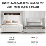 Fameill King Size LED Bed Frame with 51.6" Tall Headboard, Upholstered Platform Bed with Charging Station & Storage, No Box Spring Needed, Easy Assembly, Sturdy and Noise-Free, Beige Fameill