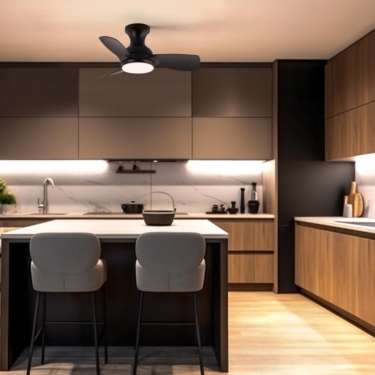 Consciot Ceiling Fan, 30 Inch Ceiling Fan With Lights Remote Control, Black Low Profile Modern Ceiling Fan, Flush Mount, Reversible Quiet DC Motor, 6 Speed, Dimmable, Kitchen Bedroom Patio Damp Rated Consciot