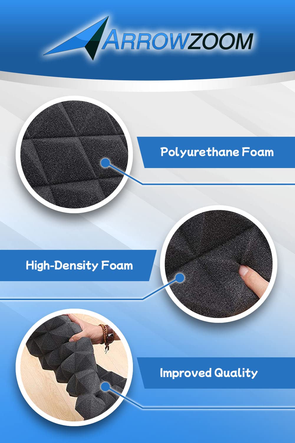 Arrowzoom New 12 Pieces 10x10x2inch Soundproofing Insulation Pyramid Acoustic Wall Foam Padding Studio Foam Tiles AZ1034 Pearl White Arrowzoom