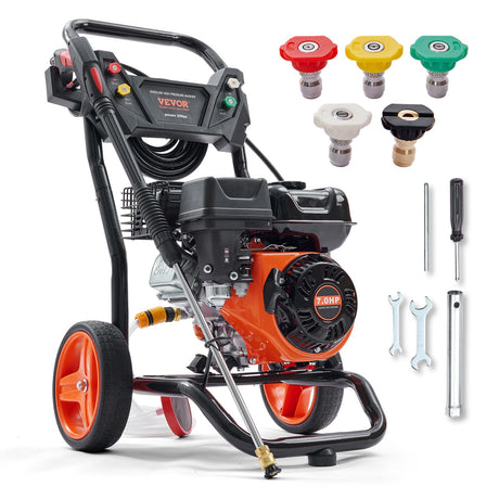 VEVOR Gas Powered Pressure Washer 3400 PSI 2.6 GPM, with Spray Gun and Extension Wand, 5 Quick Connect Nozzles, Copper Pump VEVOR