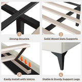 BTHFST Beige Princess Upholstered Bed Frame with LED Lights and Adjustable Headboard BTHFST