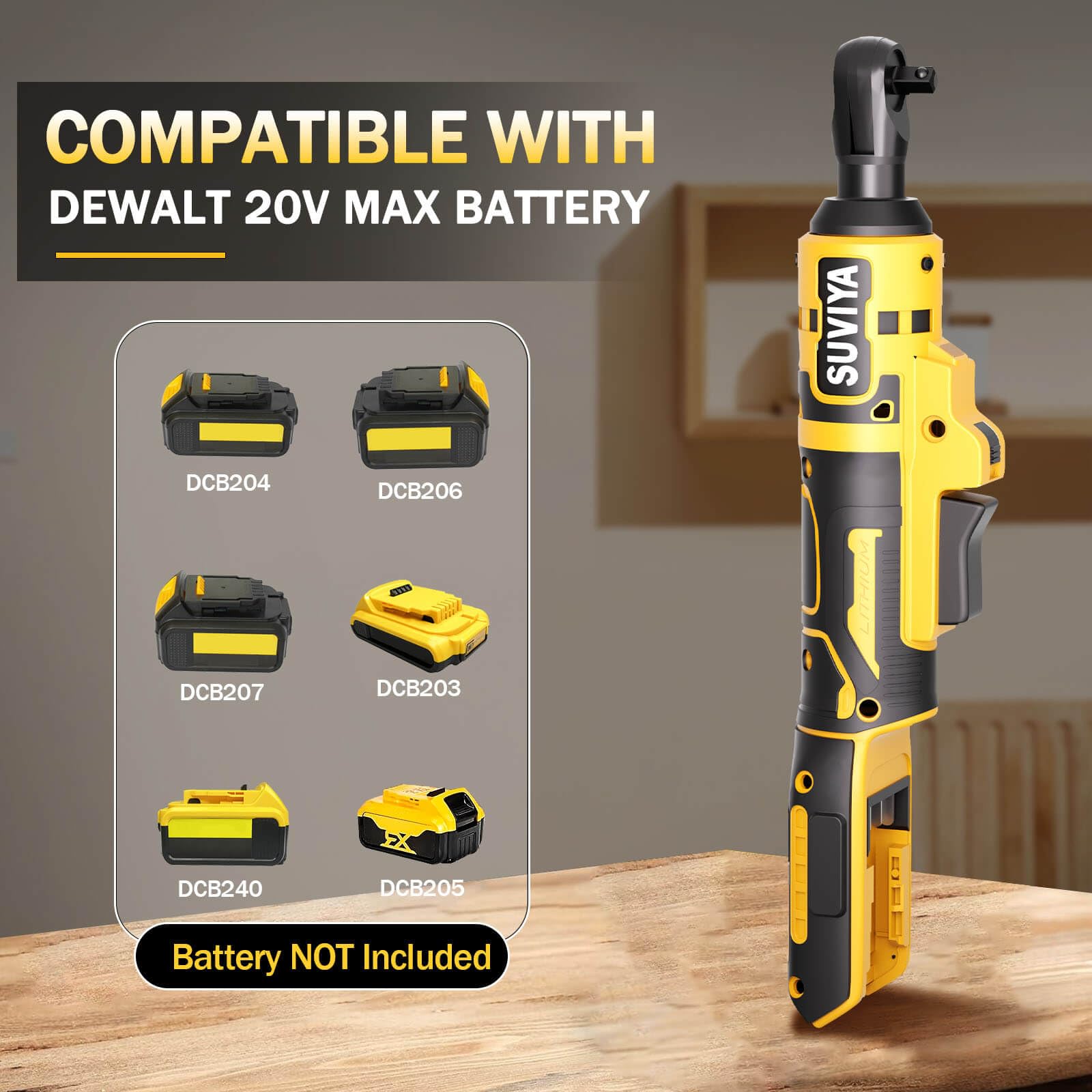 3/8" Cordless Ratchet Wrench Compatible with Dewalt 20V MAX Battery, 45Ft-Lbs Power Ratchet Wrench with 1/4" Adapter, Power Electric Ratchet drive with variable speed (Tool Only) - WoodArtSupply