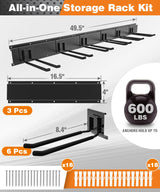 Garage Tool Organizer Wall Mount, 49.5 Inch Garage Organization and Storage Heavy Duty with 3 Packs Rails and 6 Adjustable Hooks, Garden Yard Tool Hanger Rack for Shovel, Max Load 600lbs Solid As Mountain