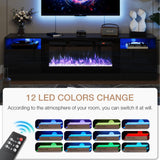 oneinmil Fireplace TV Stand with 36" Electric Fireplace, LED Light Entertainment Center, Modern Wood Texture Entertainment Stand with Highlight Storage Cabinet for TVs Up to 80", 70 inches, Black oneinmil