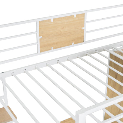 Twin Loft Bed with Desk and Storage Shelf, Twin Size Loft Bed with Wardrobe and L-Shaped Desk, Heavy Duty Loft Bed with Ladder and Guardrail(Twin Loft Bed White)