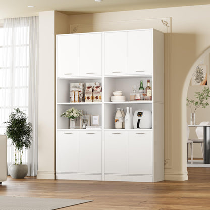 FOTOSOK Kitchen Pantry Cabinet, 71" Tall Cupboard Pantry Cabinet with Doors and Adjustable Shelves, Freestanding Utility Storage Cabinet with Open Countertop, Pantry Cabinets for Kitchen, Din - WoodArtSupply