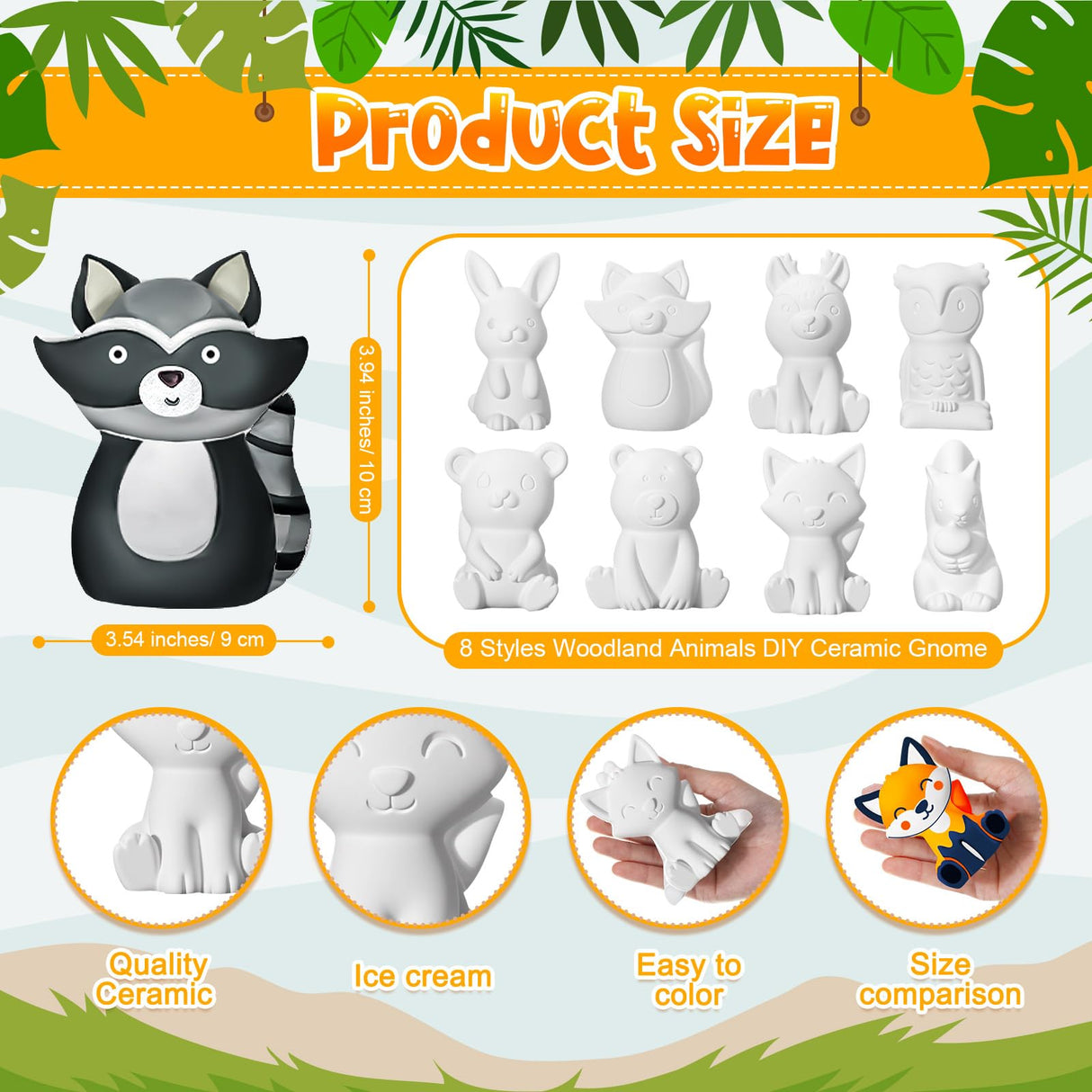Reallnaive 8 Pack Woodland Animal Ceramics to Paint Ready to Your Own Gnome Statues 3.94" Jungle Theme Paintable Figurines DIY Unpainted Safari Animal Plaster Crafts Kit with Brush Palette Paint Reallnaive