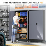 AFAIF Metal Garage Cabinets with Wheels, Heavy Duty Rolling Storage Cabinet with Lock, Storage Caninet with 2 Doors and 4 Shelves, Tall Tool Cabnet on Wheels for Workshop/Home/Office-(Black Gray 75”H) AFAIF