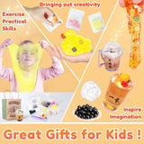 Trubic Miniature Cafe & Boba Tea Slime Making Kit for Girls Ages 8-12, 53PCS Mini Coffee & Bubble Tea Dessert Cup, DIY Pretend Play Food Set, Kitchen Toys, Birthday Party Gift for Kids 6 7 9 10 11 Trubic
