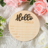 Baby Announcement Sign, 5.9 Inch Wooden Hello World Newborn Welcome Sign Birth Baby Name Plaques for Photo Props Baby Shower Hospital Nursery(Black) NQEUEPN