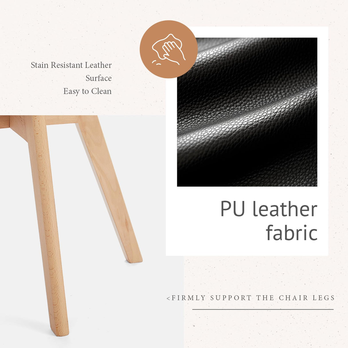 Sweetcrispy Dining Chairs Set of 8, Kitchen Room PU Leather Mid Century Modern Chairs, Upholstered Dining Desk Chairs with Wood Legs for Home Kitchen, Black Sweetcrispy