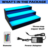 Royxen LED Lighted Liquor Bottle Shelf 3 Tier, 16 Inch Bar Shelf with Remote, Bottle Stand Multi-Color Lighting Modes for Bars Royxen