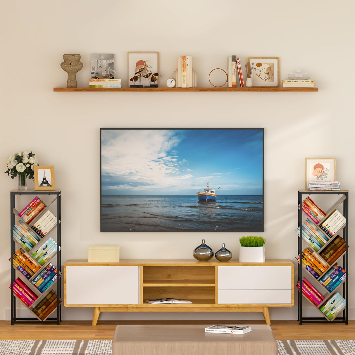 Cutogxon Tree Bookshelf - 9 Tier Floor Standing Tree Bookshelf for Hardcover Books, Small Bookshelf for Small Spaces Bookshelves Wooden Book Storage Organizer Shelves for Bedroom Living Room Cutogxon