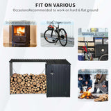 FRITHJILL Outdoor Steel Firewood Rack with Storage Shed, Waterproof Metal Log Holder & Garden Tool Storage, Perfect for Backyard, Wood Stove Supply, Two-In-One Design with Sloping Roof FRITHJILL