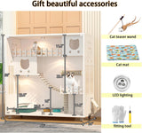 HUATOL Large Cat Cage, Wooden Cat House for Outdoor/Indoor Cats, Multi-Feature Cat Condo with Scratching Posts and Wheels, Enclosed Condo for Indoor Cats Ventilation, White, 50" X 48" X 24" HUATOL