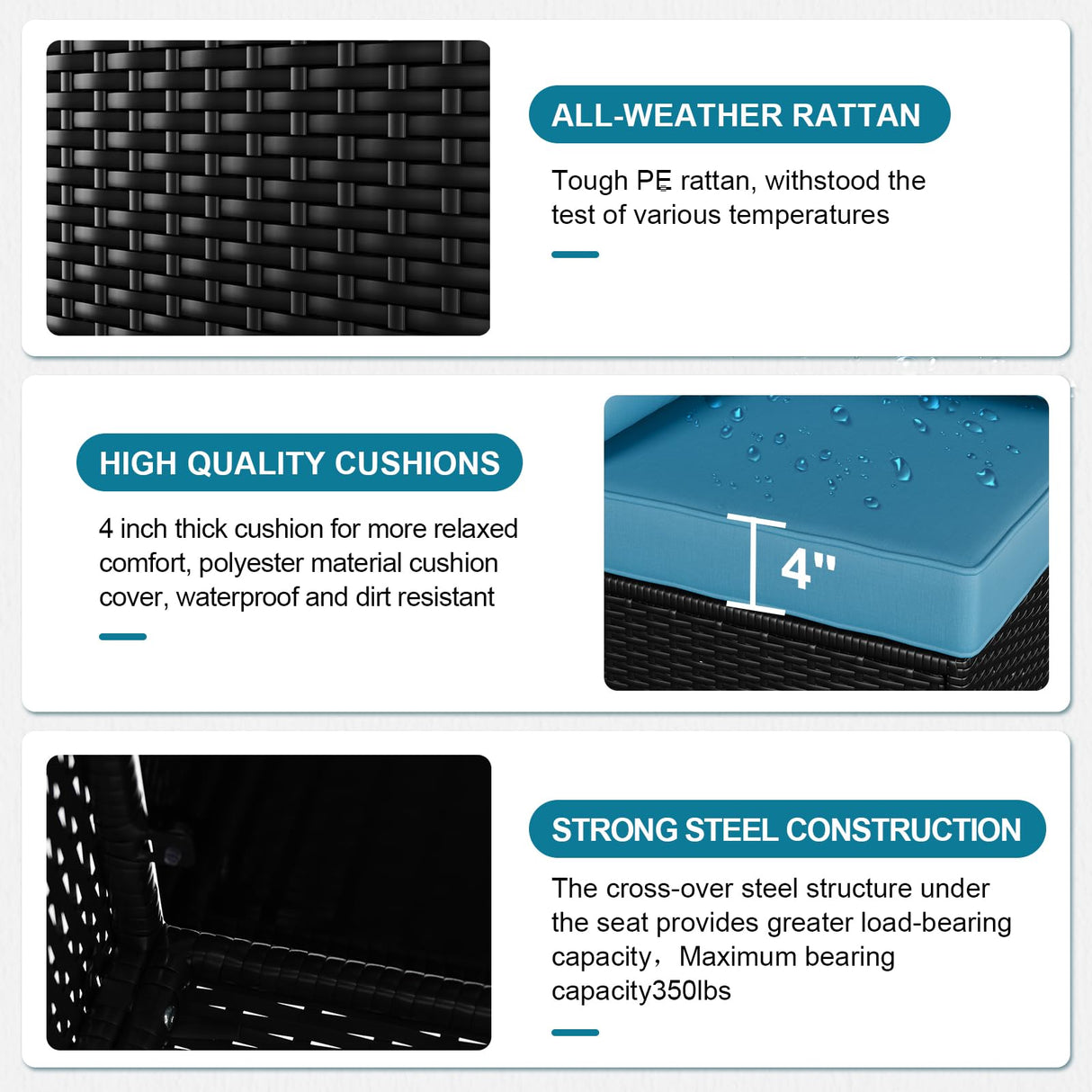 Ophelian 8 Piece Wicker Patio Furniture Set with Fire Pit Table, Rattan Outdoor Sectional Sofa, Patio Couch Set for Backyard, Garden, Deck (Coffee/Peacock Blue) Ophelian