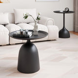 Round Coffee Table and End Table Sets for Living Room, Black Modern Side Table, Nesting Coffee Table Set of 2, Funky Metal Accent Table for Bedside, Fluted Small Nested Coffee Tables with Pedestal Recximi