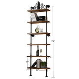 HOMEKAYT Industrial Pipe Shelf Rustic Wood Wall Shelf Ladder Bookshelf Wall Mounted Storage Decor Shelf for Home, Office, Living Room(6-Tier)-Black HOMEKAYT