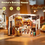 Rolife DIY Miniature Doll House Kit, Build Becka's Bakery Diorama House Building Set with LED Room Hobby Craft for Aduls Uniue Gifts for Teens Rolife