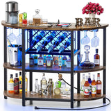 Zarler LED Mini Bar Table Cabinet with Power Outlet and 4-Tier Storage in Brown Zarler