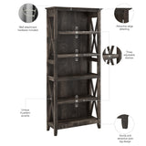 Bush Furniture Tall 5 Shelf Bookcase for Living Room or Home Office, Large Bookshelf, Modern Farmhouse Style, Key West Collection, Dark Gray Hickory Bush Furniture