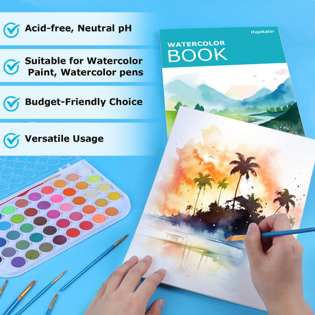 Hapikalor 5.5"x8.5"Watercolor Small Sketchbook for Kids, 30 Sheets (60 Pages) Spiral Bound, Water Color Paper, 140lb/300gsm Watercolor Paper, Watercolor Notebook, Watercolor Journal, Sketch Pad, Teal Hapikalor