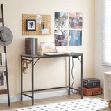 HOOBRO Computer Desk, Home Office Desk with Power Outlet, Modern Study Writing Desk with 3 Hooks for Study Room, Home Office, Sturdy and Stable, Easy to Assemble, Charcoal Gray and Black BC41UDN01 HOOBRO