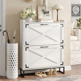 Maupvit Shoe Storage Cabinet with 2 Flip Drawers, Freestanding Organizer with Metal Legs for Entryway, Narrow Shoe Rack Cabinet, Black White Maupvit