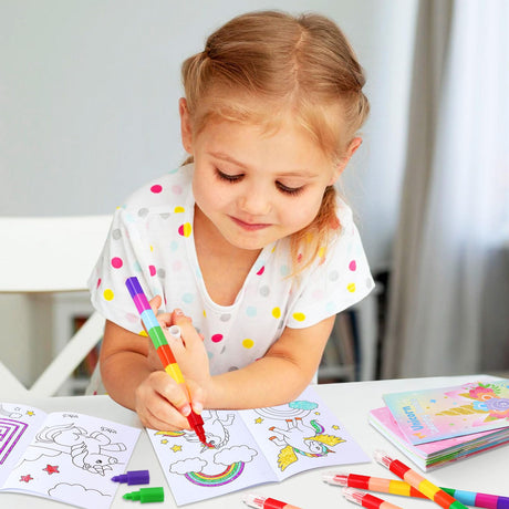 BenLouis 12 Unicorn Mini Coloring Books Kids with 12 Stacking Crayons Unicorn Birthday Party Favors Small Activity Books Bulk for Kids Rainbow Party Gift Goodie Bag Stuffers BenLouis