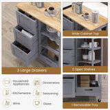 GOFLAME Kitchen Island Cart on Wheels with Storage, Versatile Rolling Cart with Wood Countertop, 3 Drawers, Removable Tray & Lockable Casters, Mobile Serving Trolley for Kitchen, Dining Room, Grey GOFLAME
