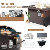 NICESOUL 15 Piece Outdoor Sectional with Fire Pit Table, Modern Luxury Patio Deep Seating w/Firepit, 29.3'' High-Back Wicker Couch Thick, Big High-Weight Capacity Sofa for Garden, Yard, Brown & Beige NICESOUL