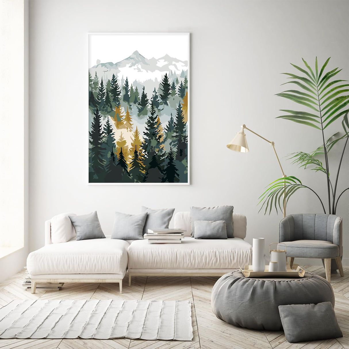 Framed Paint by Numbers Kit for Adults Beginner & Kids Age 8-12, Easy Landscape Adult Paint by Number Kits on Canvas, DIY Acrylic Forest Number Painting for Adults Mountain for Home Decor 8x12 Inch Possoco