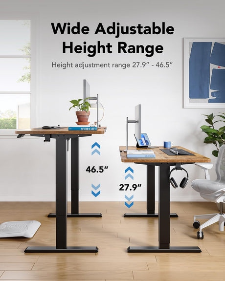 HUANUO 48" x 24" Electric Standing Desk Adjustable Height, 4 Memory Height Settings, Headphone Hook, Cable Manager, Sit Stand Up Desk for Home Office & Computer Workstation, Vintage Brown HUANUO