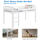 Costzon Twin Loft Bed, Solid Wood Low Loft Bed w/Guard Rail and Ladder, Boys & Girls Twin Bed for Kids Room, No Box Spring Needed, Classic Children Low Loft Bed with Storage for Bedroom, White Costzon