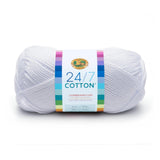 Lion Brand Yarn Lightweight 24/7 Cotton Yarn for Knitting, Crocheting, and Crafts, White, 1 Pack Lion Brand Yarn