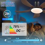 PHORUS Low Profile Ceiling Fans with Lights and Remote/APP,48 Inch Modern LED Ceiling Fans with Quiet Reversible DC Motor, Dimmable 3 Colors 6 Speeds PHORUS