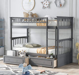 Harper & Bright Convertible Wood Twin-Over-Twin Bunk Bed with Storage Drawers and Ladder - Can Be Divided Into Two Daybeds (Grey) Harper & Bright Designs