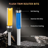 Router Bits Set 1/4 Shank, 4 Flush Trim Router Bits, 4 Pattern Flush Trim Router Bits, Router Bit with a Bearing Prevent Tearing, Wood Milling Cutter for Trimming 8PCS GearCan