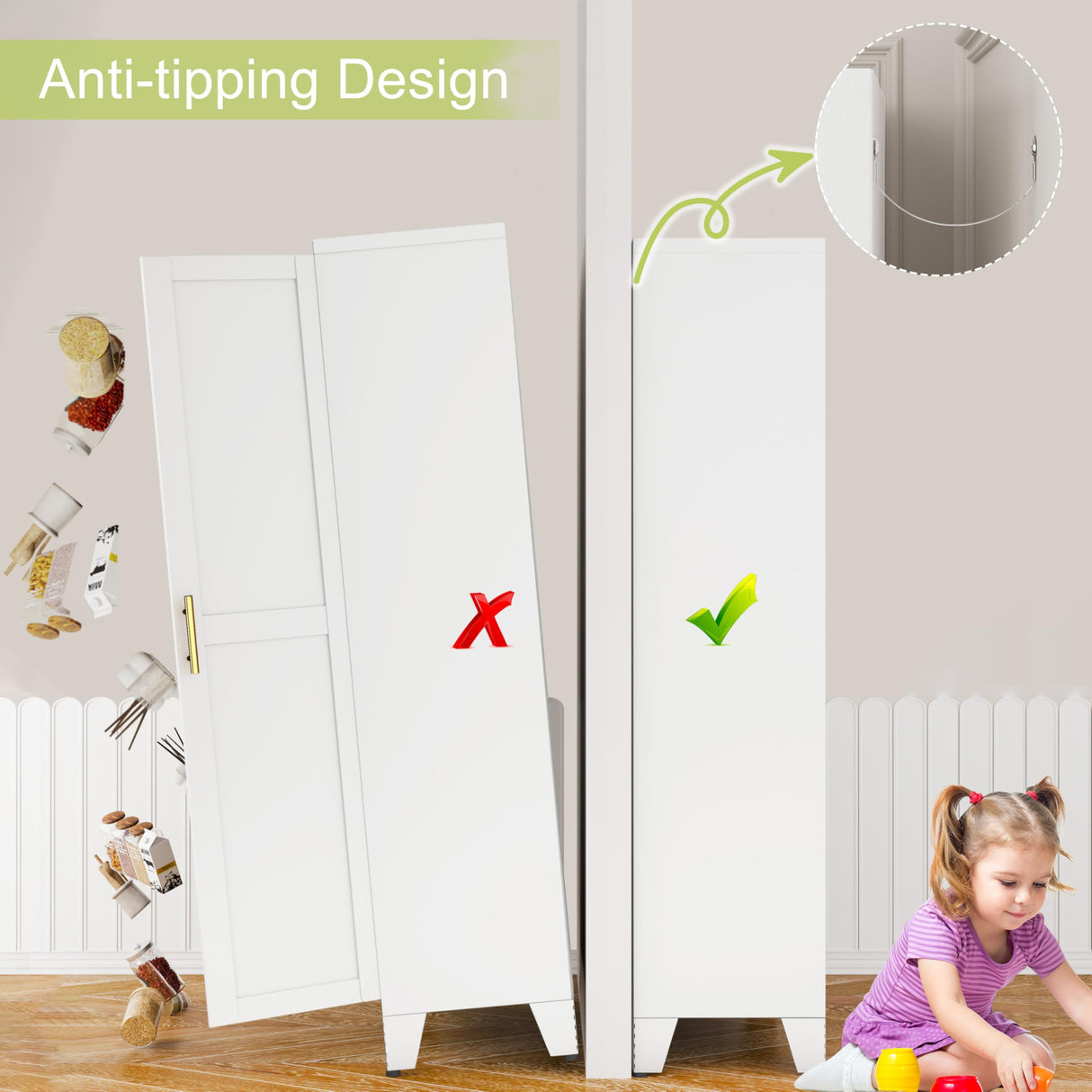 GAIOUS Metal Pantry Cabinet, Kitchen Pantry Storage Cabinets with 2 Door and 3 Adjustable Shelves, White Kitchen Pantry Cabinet, Freestanding Cupboard for Kitchen Dining Room Living Room Bathroom GAIOUS